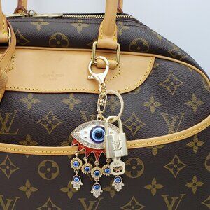 Authentic Louis Vuitton Lock & Key with Unbranded Evil Eye Charm, Keychain
